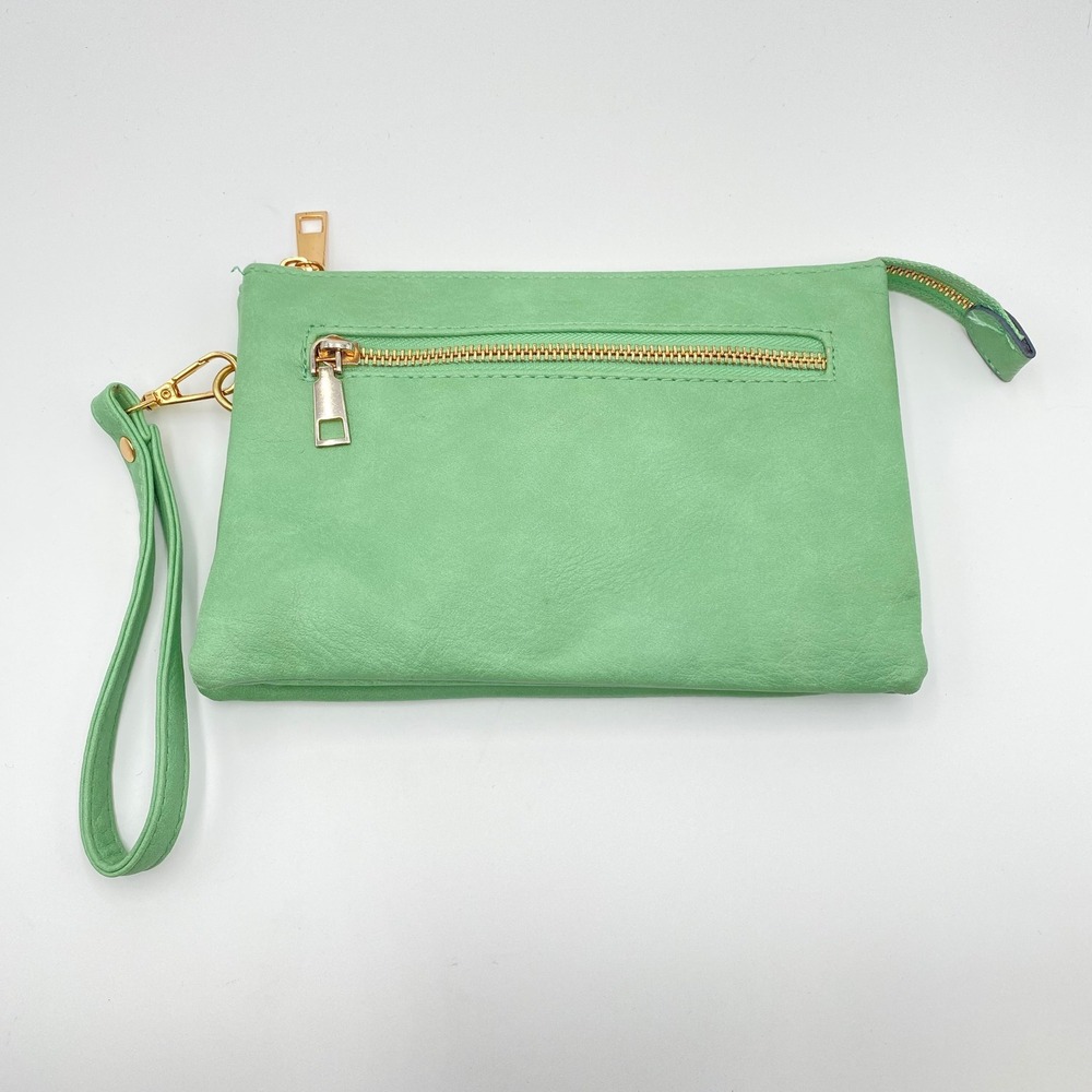 Mint Green Wristlet Clutch Wallet  Bag with Gold Zipper Accents Faux‎ Leather
